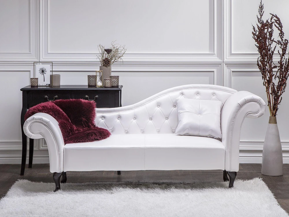 Sofa Beliani Dešininis gultas LATTES, dirbtinė oda, baltas
