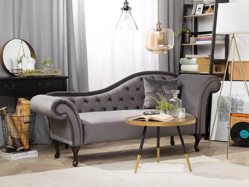 Sofa Beliani Dešininis gultas LATTES veliūrinis pilkas