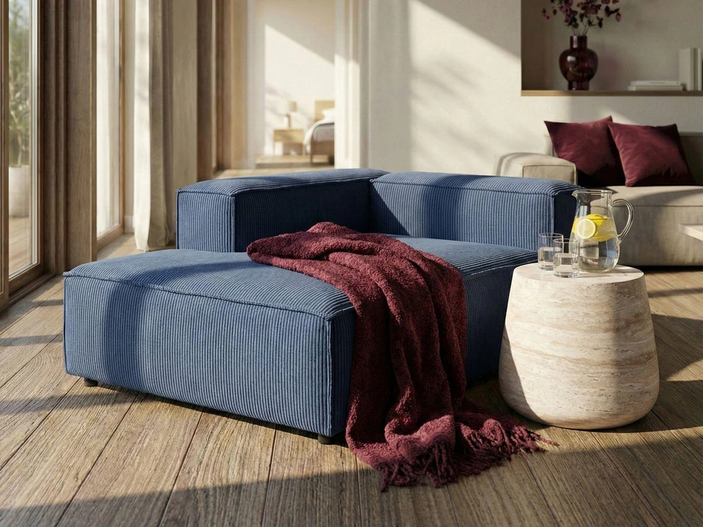 Sofa Beliani Dešininis šezlongas ARDAL, tamsiai mėlynas velvetas