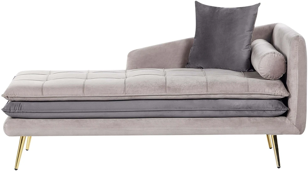Sofa Beliani Dešininis šezlongas GONESSE, veliūrinis, smėlio ir pilkos spalvos