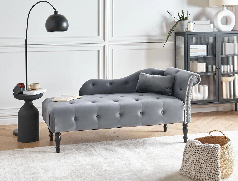 Sofa Beliani Dešininis šezlongas IVRY, veliūras, pilkas