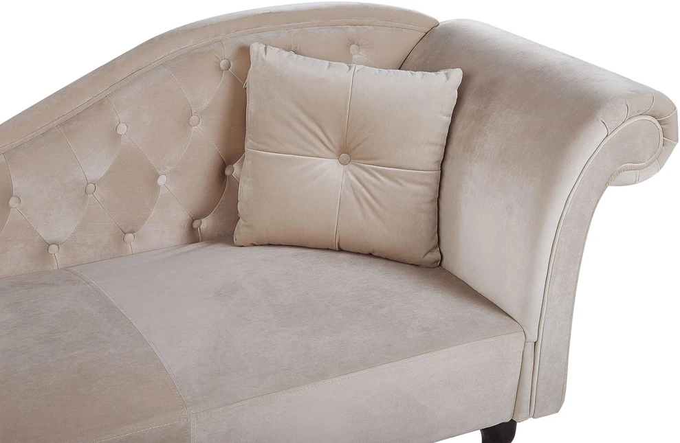 Sofa Beliani Dešininis šezlongas LATTES veliūrinis smėlio spalvos