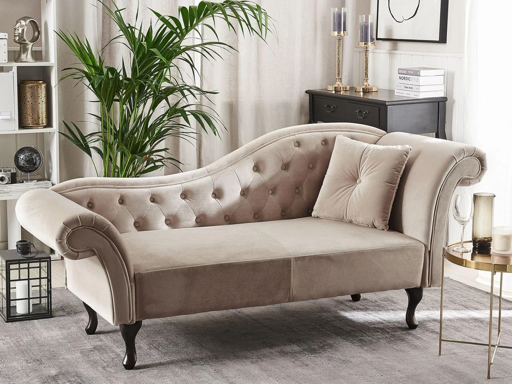 Sofa Beliani Dešininis šezlongas LATTES veliūrinis smėlio spalvos
