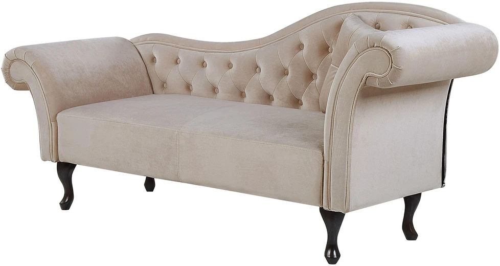 Sofa Beliani Dešininis šezlongas LATTES veliūrinis smėlio spalvos
