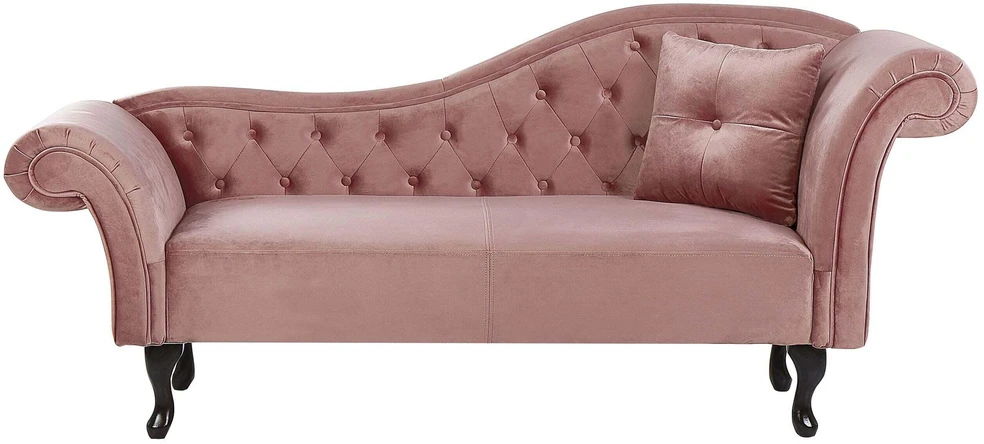 Sofa Beliani Dešininis šezlongas LATTES veliūrinis rožinis