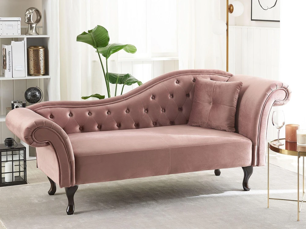 Sofa Beliani Dešininis šezlongas LATTES veliūrinis rožinis