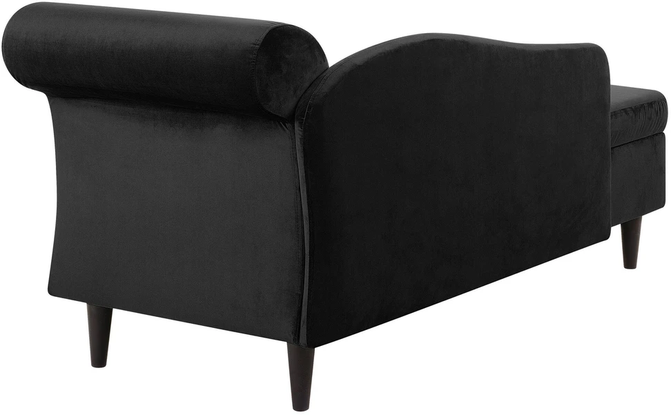 Sofa Beliani Dešininis šezlongas LUIRO veliūrinis juodas su daiktadėže