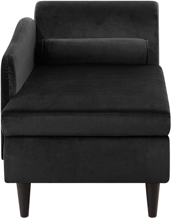 Sofa Beliani Dešininis šezlongas LUIRO veliūrinis juodas su daiktadėže