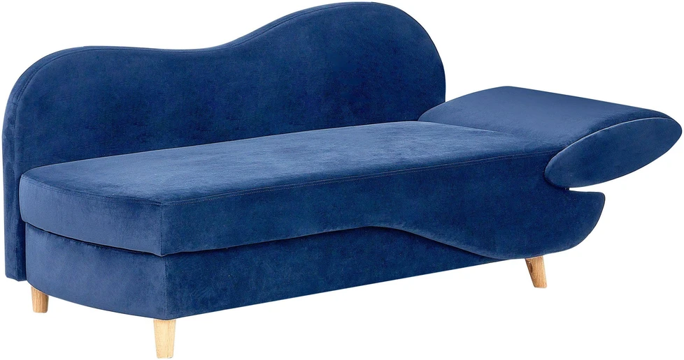 Sofa Beliani Dešininis šezlongas MERI aksominis tamsiai mėlynas su daiktadėže