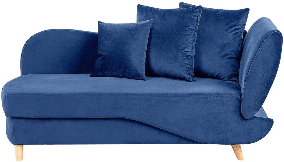 Sofa Beliani Dešininis šezlongas MERI aksominis tamsiai mėlynas su daiktadėže