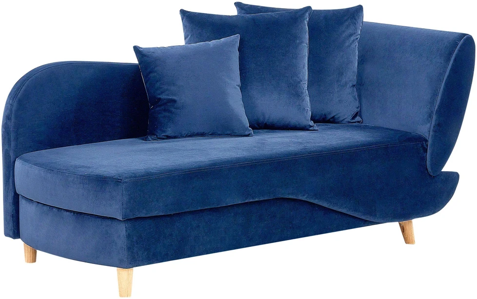 Sofa Beliani Dešininis šezlongas MERI aksominis tamsiai mėlynas su daiktadėže