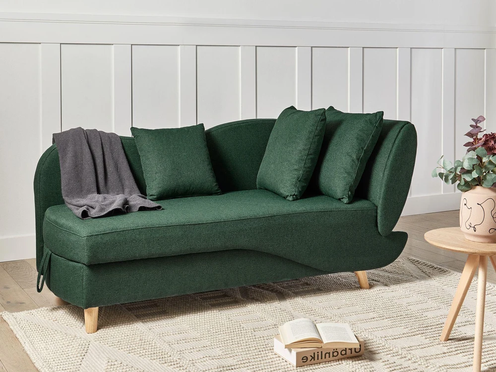 Sofa Beliani Dešininis šezlongas MERI, dirbtinio lino, žalias, su daiktadėže