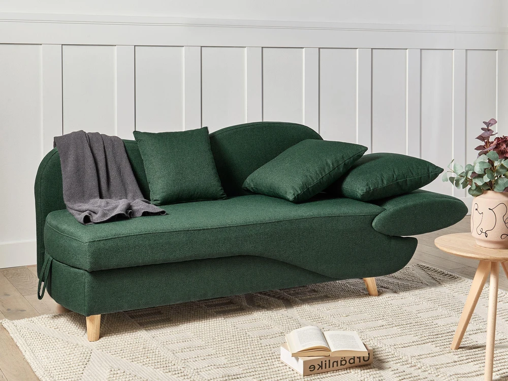 Sofa Beliani Dešininis šezlongas MERI, dirbtinio lino, žalias, su daiktadėže