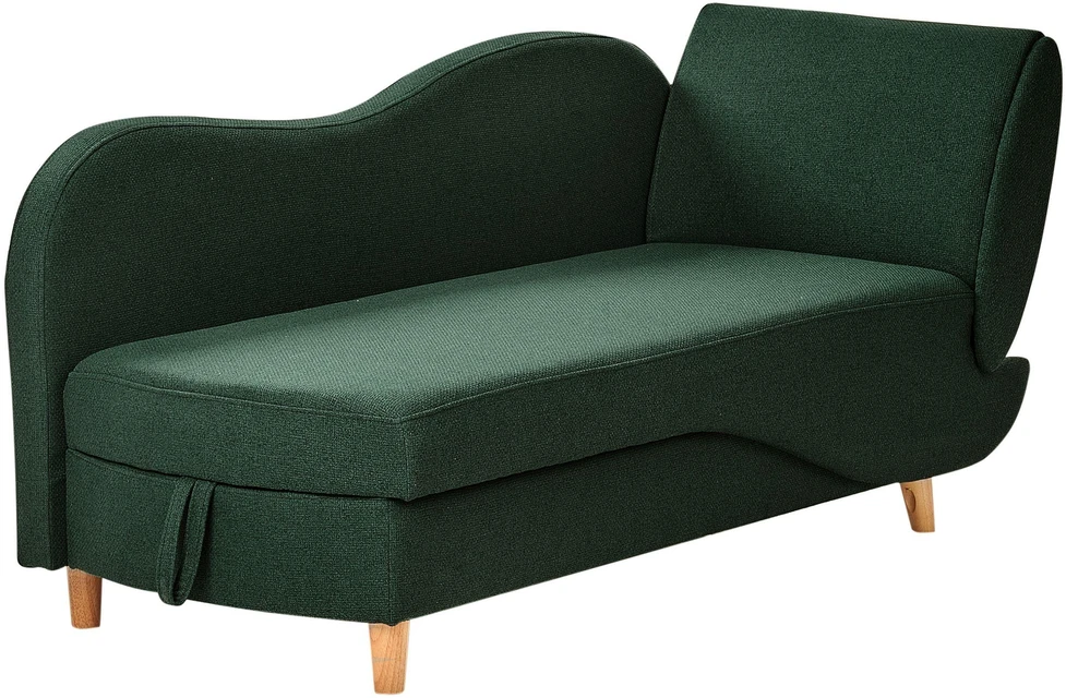Sofa Beliani Dešininis šezlongas MERI, dirbtinio lino, žalias, su daiktadėže
