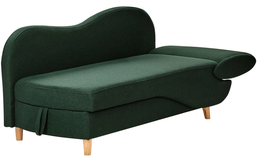 Sofa Beliani Dešininis šezlongas MERI, dirbtinio lino, žalias, su daiktadėže
