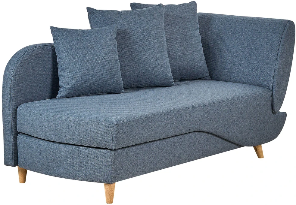 Sofa Beliani Dešininis šezlongas MERI iš sintetinio lino, tamsiai mėlynas su daiktadėže