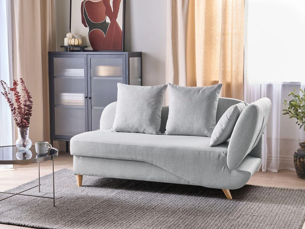 Sofa Beliani Dešininis šezlongas MERI iš sintetinio lino, šviesiai pilkos spalvos su daiktadėže
