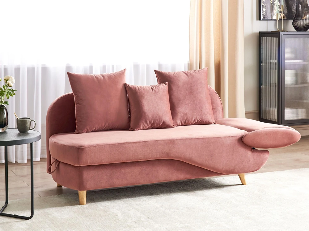 Sofa Beliani Dešininis šezlongas MERI su daiktadėže, veliūrinis, rožinis