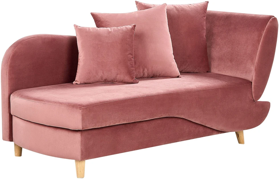 Sofa Beliani Dešininis šezlongas MERI su daiktadėže, veliūrinis, rožinis