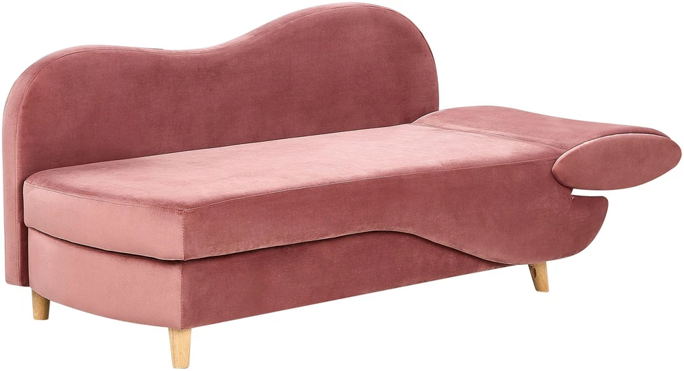 Sofa Beliani Dešininis šezlongas MERI su daiktadėže, veliūrinis, rožinis
