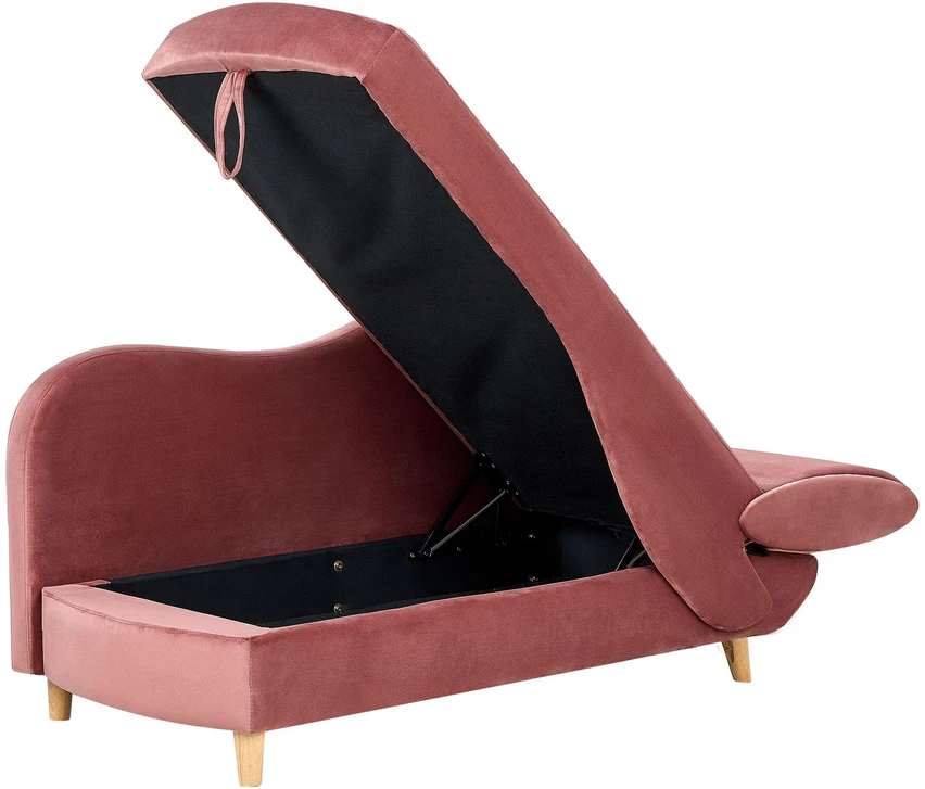 Sofa Beliani Dešininis šezlongas MERI su daiktadėže, veliūrinis, rožinis