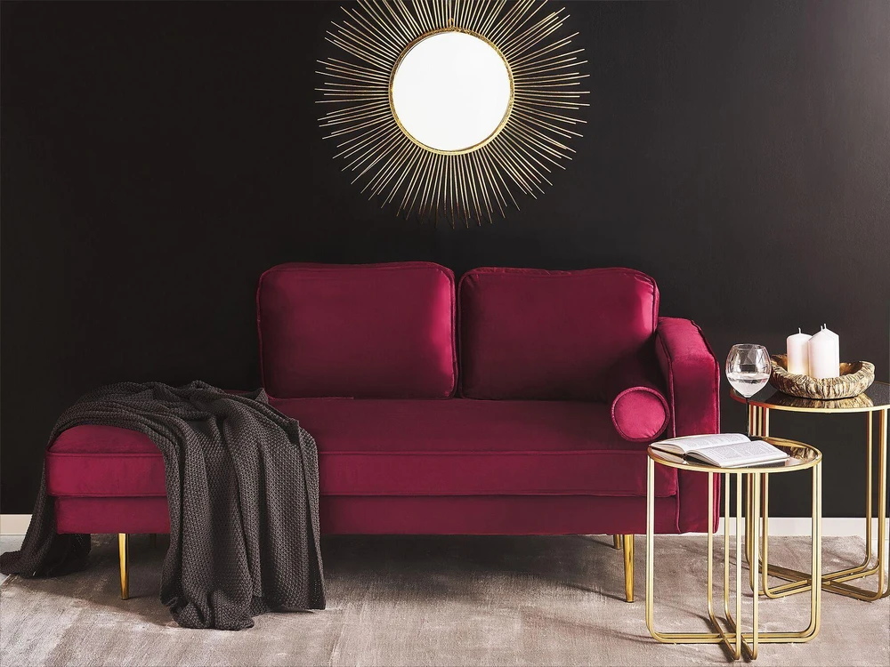 Sofa Beliani Dešininis šezlongas MIRAMAS, aksominis, bordinis