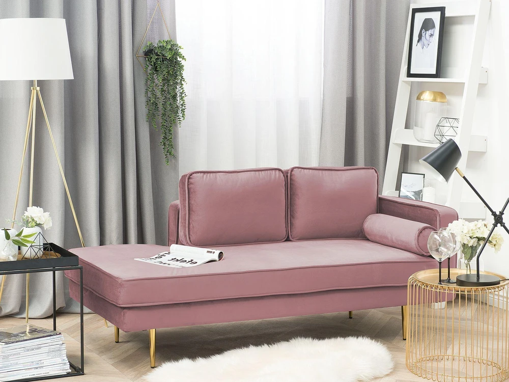 Sofa Beliani Dešininis šezlongas MIRAMAS aksominis rožinis