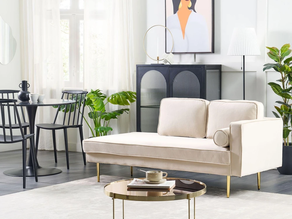 Sofa Beliani Dešininis šezlongas MIRAMAS, veliūras, smėlio spalvos