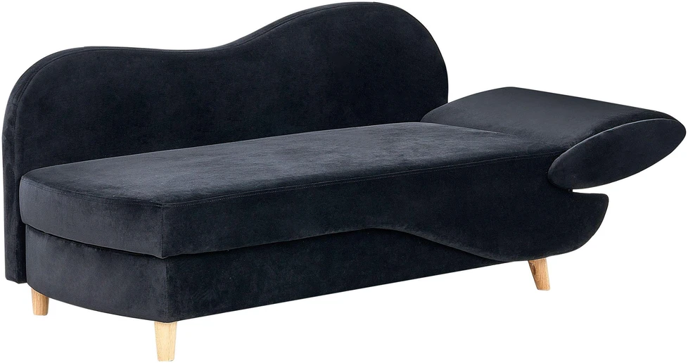 Sofa Beliani Dešininis szezlongas MERI, veliūrinis, juodas, su daiktadėže