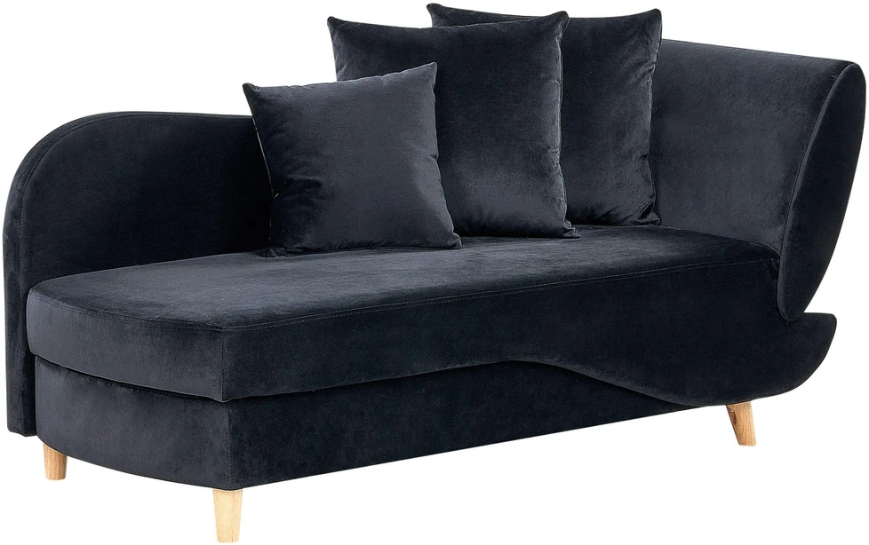 Sofa Beliani Dešininis szezlongas MERI, veliūrinis, juodas, su daiktadėže