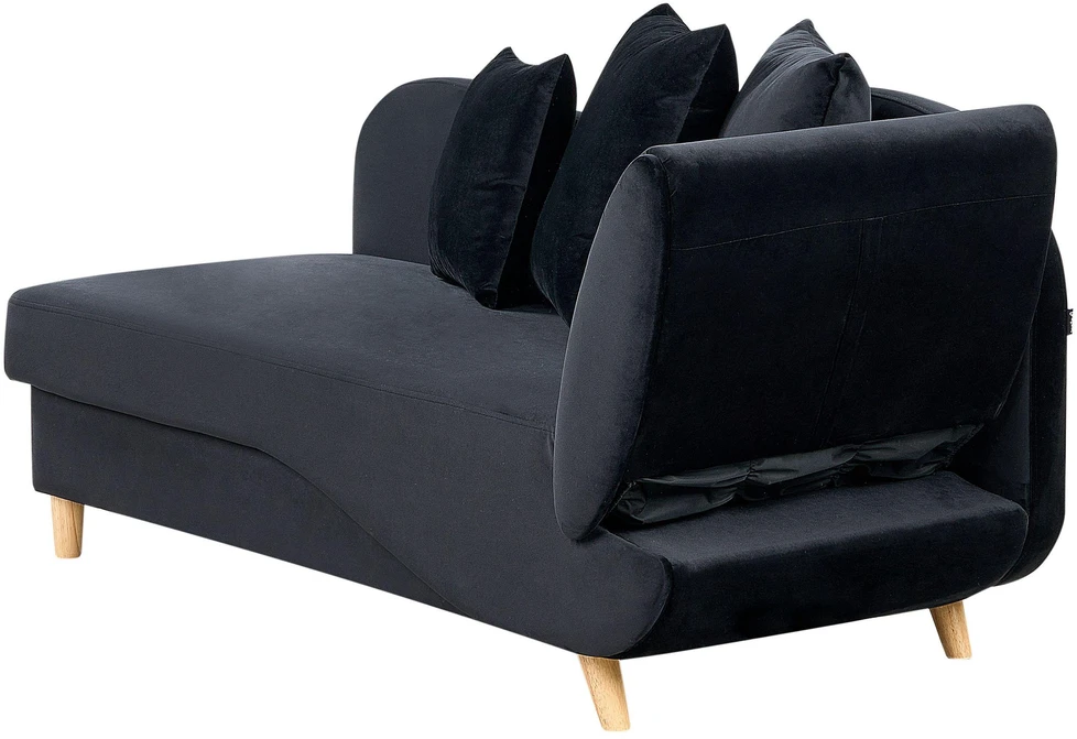 Sofa Beliani Dešininis szezlongas MERI, veliūrinis, juodas, su daiktadėže