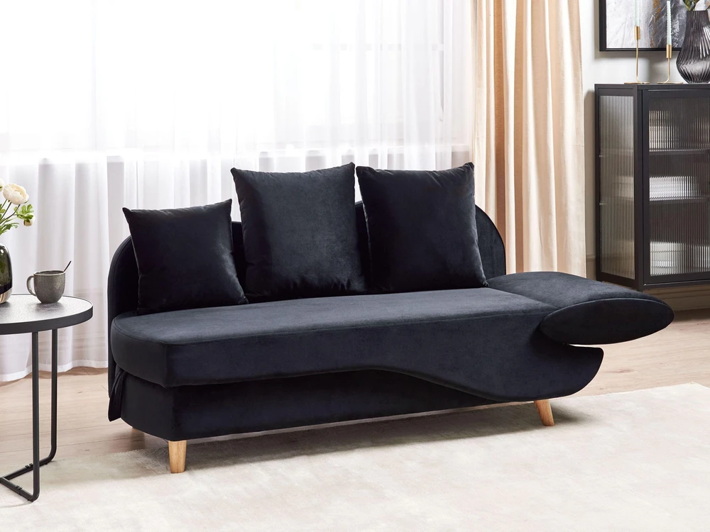 Sofa Beliani Dešininis szezlongas MERI, veliūrinis, juodas, su daiktadėže