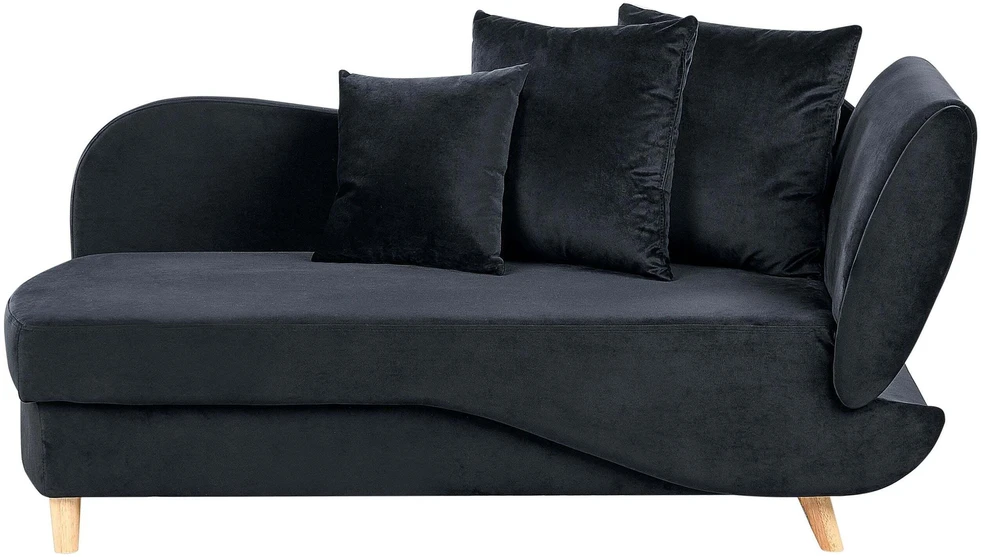 Sofa Beliani Dešininis szezlongas MERI, veliūrinis, juodas, su daiktadėže