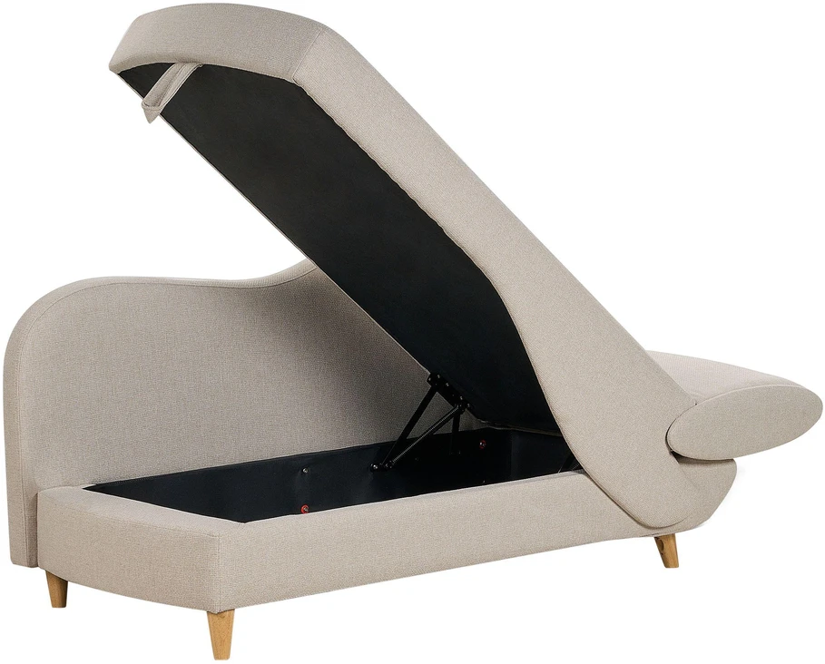 Sofa Beliani Dešinysis gultas MERI su daiktadėže, sintetinis linas, šviesiai smėlio spalvos