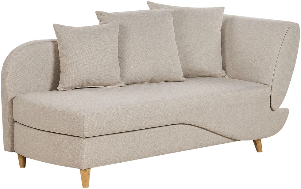 Sofa Beliani Dešinysis gultas MERI su daiktadėže, sintetinis linas, šviesiai smėlio spalvos