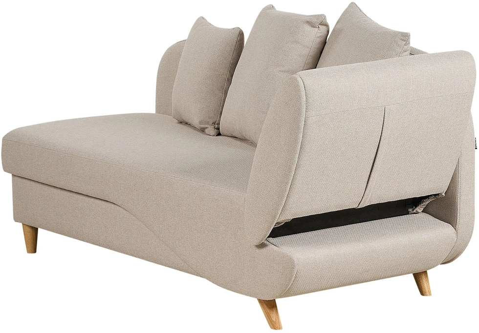 Sofa Beliani Dešinysis gultas MERI su daiktadėže, sintetinis linas, šviesiai smėlio spalvos