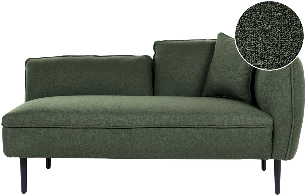 Sofa Beliani Dešinysis šezlongas CHEVANNES, „bouclé“, tamsiai žalias