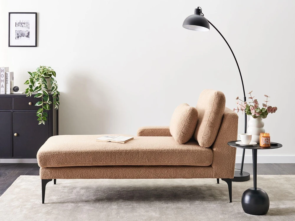 Sofa Beliani Dešinysis šezlongas EWRON Boucle smėlio spalvos