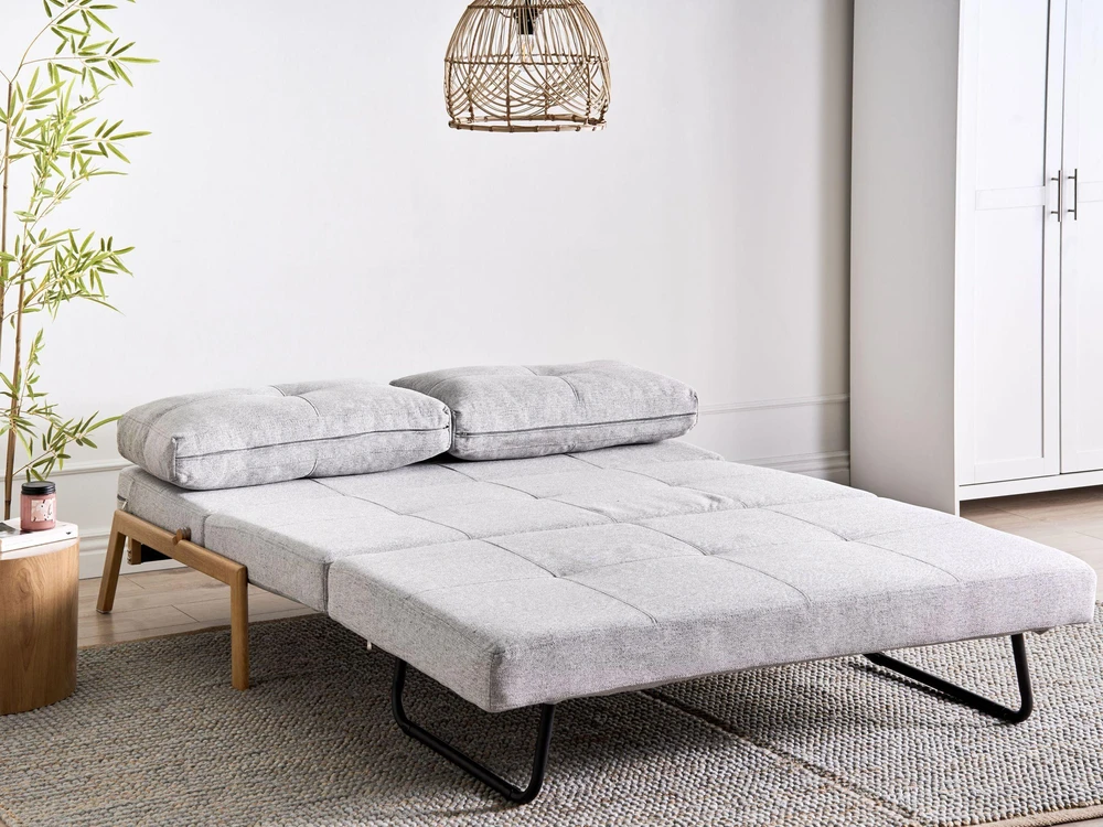 Sofa Beliani EDLAND poilsio komplektas 3 asmenims su pufa, šviesiai pilkas