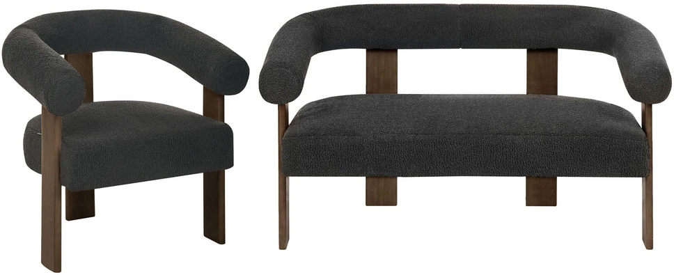 Sofa Beliani ILBRO svetainės baldų komplektas, boucle audinys, juodas / tamsiai rudas
