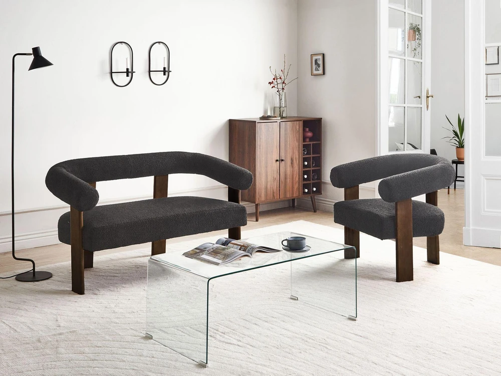 Sofa Beliani ILBRO svetainės baldų komplektas, boucle audinys, juodas / tamsiai rudas
