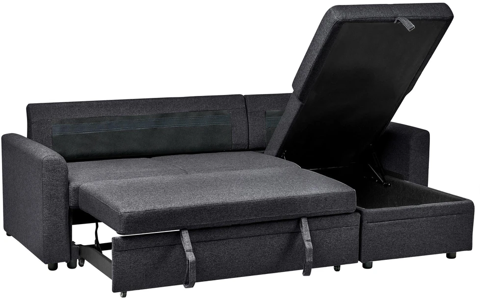 Sofa Beliani Išskleidžiamas kampas 3 asmenims NASSJO sintetinio lino juodas kairinis