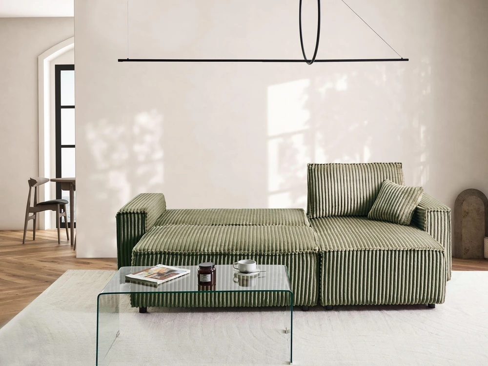 Sofa Beliani Išskleidžiamas kampas 3 asmenims ABACKA, velvetinis, žalias, su daiktadėže, kairinis