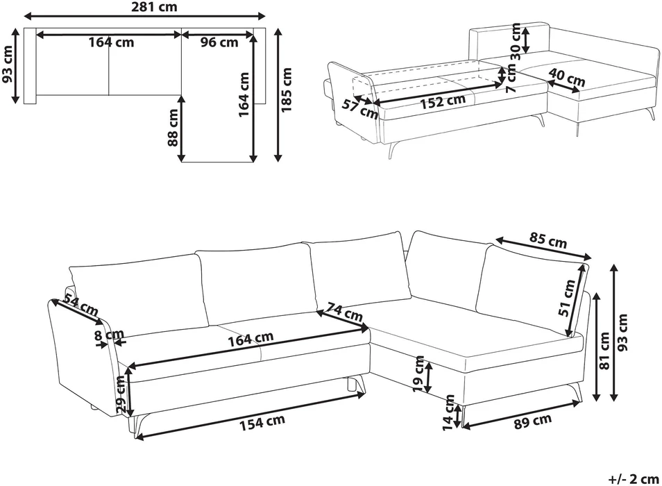 Sofa Beliani Išskleidžiamas kampas 3 asmenims KOGE, smėlio spalvos, su patalynės dėže, kairinis