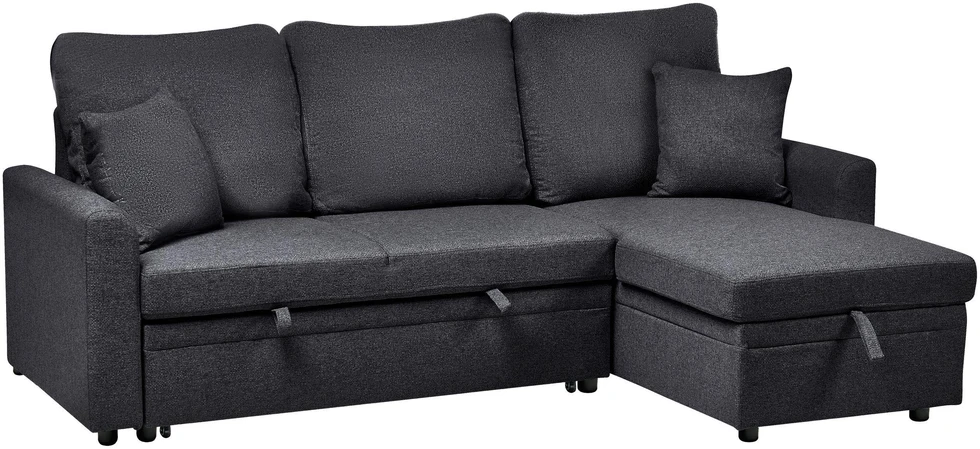 Sofa Beliani Išskleidžiamas kampas 3 asmenims NASSJO sintetinio lino juodas kairinis