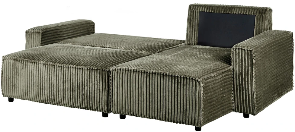 Sofa Beliani Išskleidžiamas kampas 3 asmenims ABACKA, velvetinis, žalias, su daiktadėže, kairinis