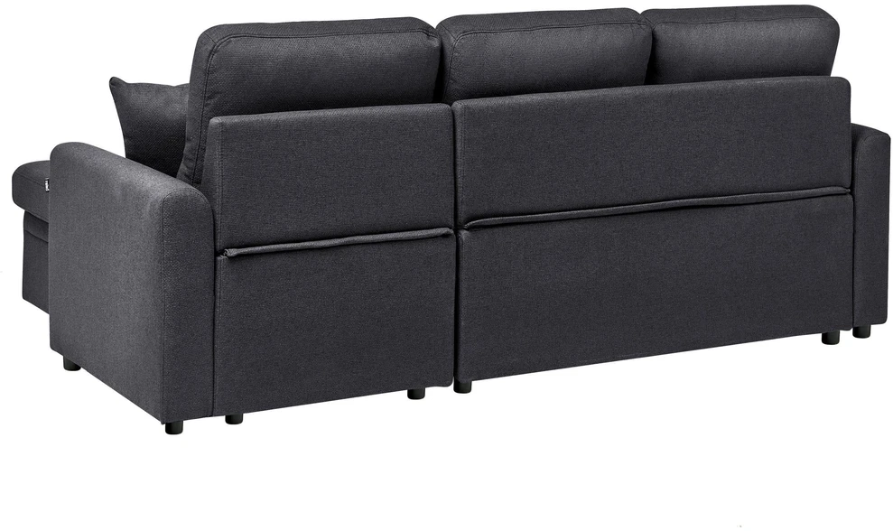 Sofa Beliani Išskleidžiamas kampas 3 asmenims NASSJO sintetinio lino juodas kairinis