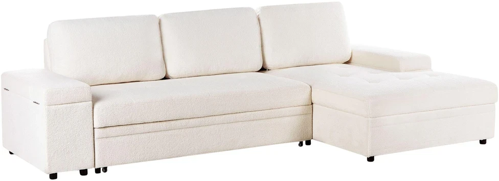 Sofa Beliani Išskleidžiamas kampas HRISEY Boucle Baltos spalvos su daiktadėže kairinis