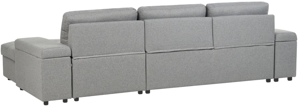 Sofa Beliani Išskleidžiamas kampas HRISEY, 3 vietų, sintetinis linas, pilkas su daiktadėže, kairinis