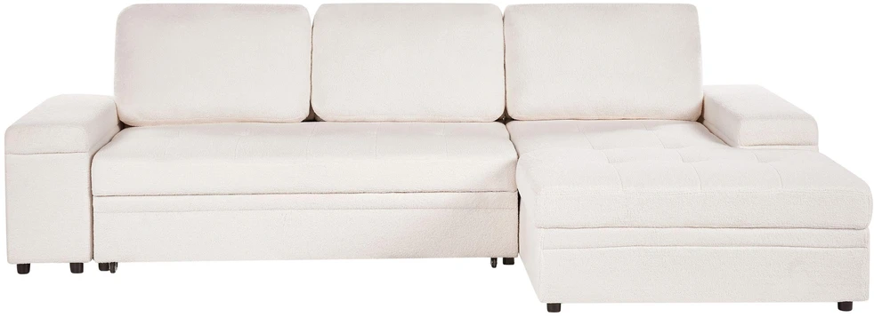 Sofa Beliani Išskleidžiamas kampas HRISEY Boucle Baltos spalvos su daiktadėže kairinis